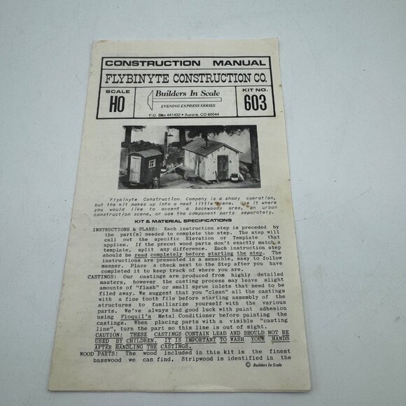 Builders In Scale HO Scale Construction Manual Kit 603 Plans - Picture 4 of 4